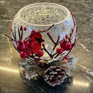 Studio Holiday Glass Candle Holder with Red Accents